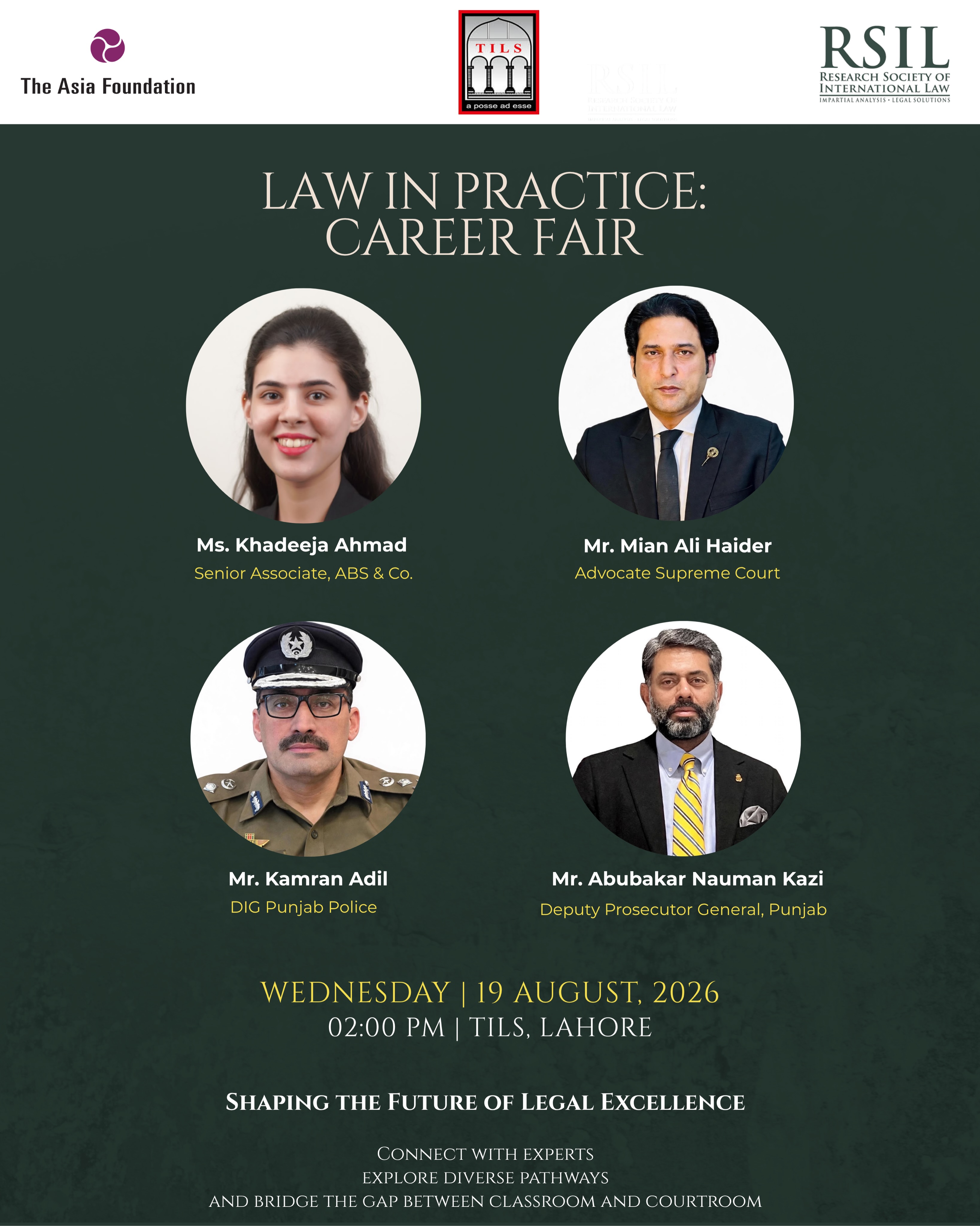 Law in Practice: Career Fair
📆 19th August 2026 - Wednesday
📍 TILS, Lahore